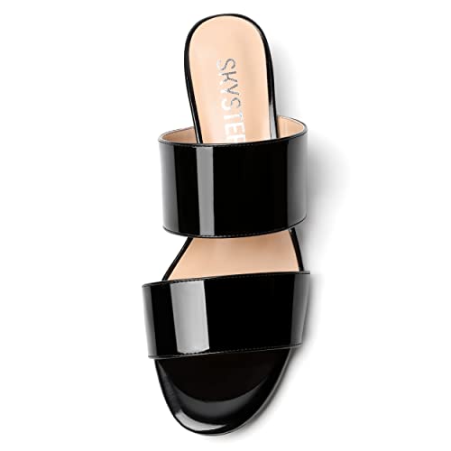 SKYSTERRY Women's Open Toe Patent Round Toe Slip On Cute Wedding Spool Low Heel Pumps Shoes 1.5 Inch3