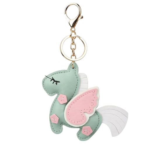 LUCKLISA Leather Winged Unicorn Keychain (Green) Double Sided PU Leather Cute Horse Bag Charm Gold Key Ring & Clip Lightweight 4.33 Purse/Backpack Accessory Sweet Gift for Women & Girls