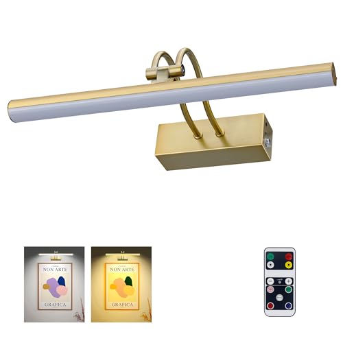 Image of Picture Light,5000mAh Battery Operated Wall Sconce,20inch Art Light,Brass | Metal Photo Lights for Wall,Remote Timer and Dimmer Gallery Light,Metal Painting Light for Portrait Display Frame