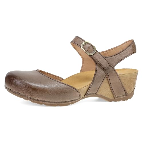 Dansko Tiffani Wedge Sandal for Women – Cushioned, Contoured Footbed for All-Day Comfort and Support – Hook & Loop Strap with Buckle Detail – Lightweight Rubber Outsole
