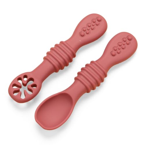 EJRUP 2 PCS Cuillères d'apprentissage pour Enfants et Bébé,Couverts Bébé, Dès 3 Mois,Pré-cuillères en Silicone,Manche Ergonomique,Idéale pour Diversification Alimentaire et Autonomie