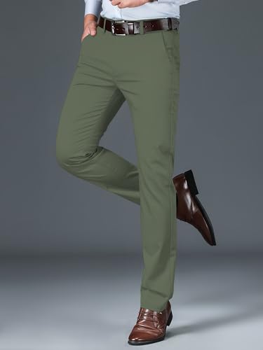 Image of AVANOVA Men's Light Grey Solid Trousers Light Business Style Slightly Stretch Straight Leg Pants for Outdoor Casual Daily (Trouser 127)
