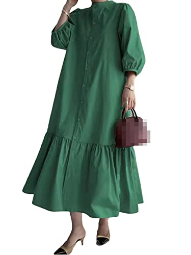 Robe élégante Disimlarl à simple boutonnage, style vintage vert taille M