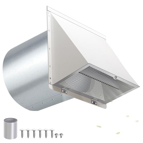 8 Inch Hooded Wall Vent with Screen and Damper,Outdoor Wall Exhaust Vent Cover Cap for Kitchen Range Hood Dryer Duct Ventilation &Exterior Air Exhaust Applications,Galvanized Steel,White