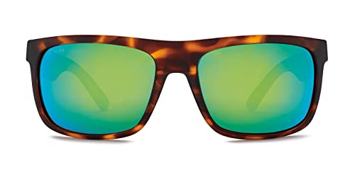 Kaenon Mens Burnet Mid Square Polarized Sunglasses (Matte Tortoise Ultra Coastal Green)