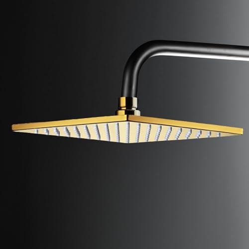 Image of Hindware Italian Collection F160149PGD Overhead Shower for Bathroom | Made of Brass | Wide Head - 200mm | Square Shape | Rain Shower | Color - Gold | Luxury Bathroom Upgrade | High Pressure Rainfall | Home Spa Experience | Anti-Clog Nozzles | Wall & Ceiling Mount Compatible