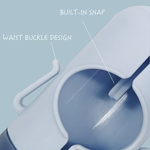 Image of Dog Poop Bag Holder with Leash Clip, Adjustable Strap & 2-Side Hooks for Used Dog Waste Bags (Blue Grey)