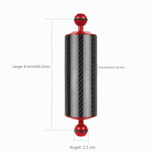 FEICHAO D60 mm Tauch Schwimmer Wasserlampe, Arm 108 g – 584 g 2,5 cm Doppelball 5/8/10/12 Zoll Unterwasserkamer (20,3 cm – 312 g, rot)