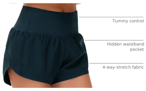 Image of THE GYM PEOPLE Womens High Waisted Running Shorts Quick Dry Athletic Workout Shorts with Mesh Liner Zipper Pockets