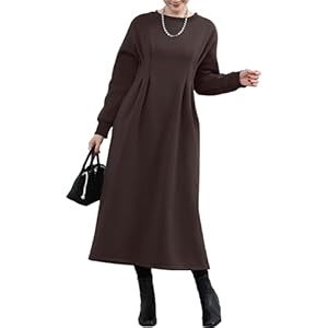 [ｉｎｏｔｅｎｋａ] ロングワンピース レディース ロング 裏起毛 Aライン 秋冬厚手 ウエストプリーツ 体型カバー ポケット付き ゆったり 通勤 オフィス カジュアル(L ブラウン)" 