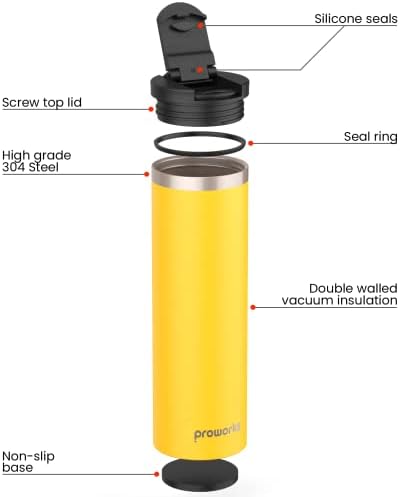 Proworks Travel Mug, 500ml BPA-Free Leakproof Stainless Steel Flasks for Hot and Cold Drinks  Ideal Coffee Mug  Reusable Coffee Cup, Vacuum Insulated Flask - Mellow Yellow