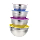 SHOWERORO 4 Stück Rührschüssel mit Deckeln Teilig und Desserts Stapelbar und Spülmaschinenfest für Partys