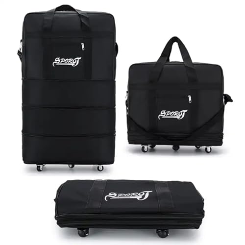 Bolsa de Viaje Plegable/Extensible BV-01 (En Tres tamaños), Lona Impermeable y Ruedas. Gran Capacidad y Resistencia Oxford Negro. 94L (80cm x 47cm x 25cm)