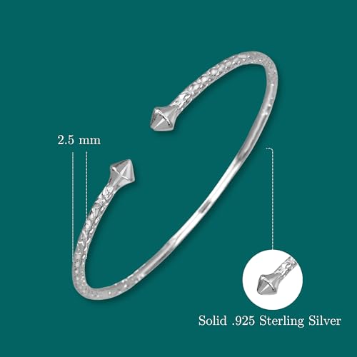 Smooth Pyramid Ends .925 Sterling Silver West Indian Bangles 28.0 Grams, 1 pair3