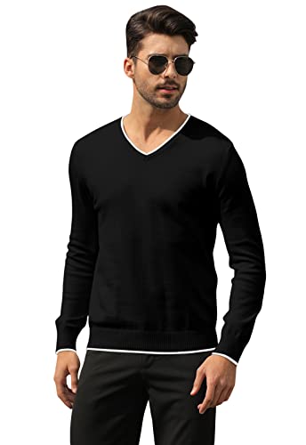 Feziakuk Strickpullover Herren V-Ausschnitt Pullover Herbst Winter Langarm Sweater Basic Winterpullover Warm Arbeitspullove Tops, Schwarz XL