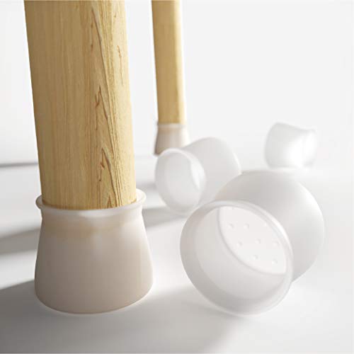 Silent Feet - Silicone Chair Leg Floor Protectors | Chair Leg Protectors for Hardwood Floors, Anti-Slip Floor Protectors for Chairs | Chair Protectors for Wooden Floors | 16 PCS Translucent White