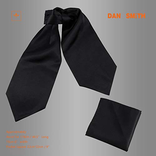 Black Ascot Tie For Men Cravat Hanky Satin Solid Self Casual Ascot Scarf Pocket Square Handsome Dan Smith C.C.AQ.E.011 Black - Thumbnail 5