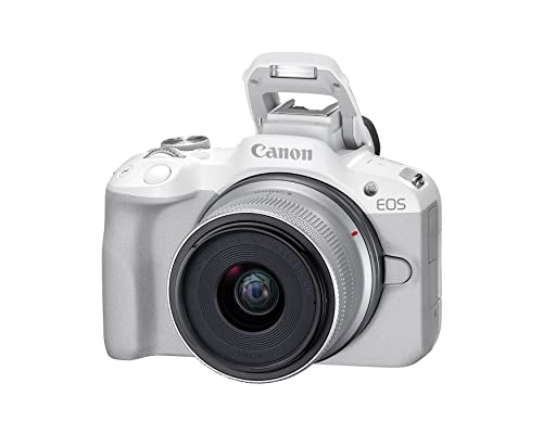 Canon EOS R50 Mirrorless Camera RF-S18-45mm F4.5-6.3 is STM Lens Kit, 24.2 Megapixel CMOS (APS-C) Sensor, 4K Video, Hybrid Camera, Photo and Video, Vlogging, Content Creator, RF Mount, White