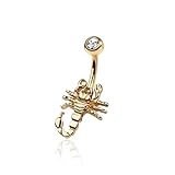 Pierced Owl 14GA Gold Plated 316L Stainless Steel Scorpion with CZ Crystal Top Belly Button Ring