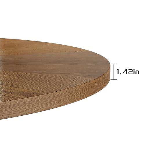 Image of 59 inch Solid Wood Round Dining Table for 6-8, Wooden Trestle Pedestal Base, Rustic Round Dining Room Table for Home Dining Room, Kitchen, Living Room