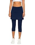PINSPARK Sportrock Damen Hohe Taille Rock mit Leggings Tennisrock mit 3/4 Yoga Pants Outdoor Golf Gym Hockey Sport Sommerrock Knielang Skort 2 in 1 Laufrock Navyblau L