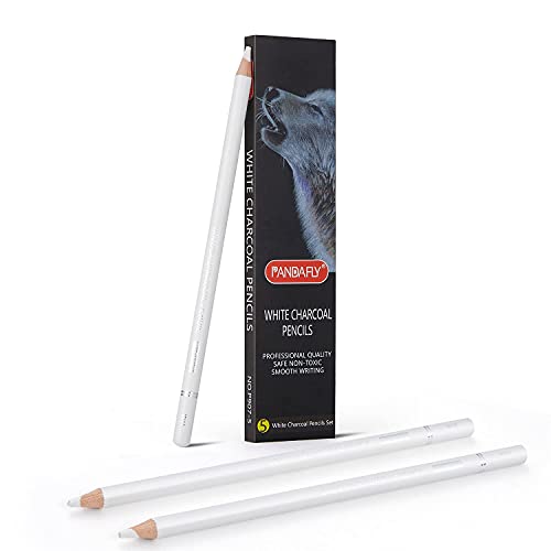 Pandafly White Charcoal Pencils Drawing Set, Professional 5 Pieces Sketch Highlight White Pencils For Drawing, Sketching, Shading, Blending, White Chalk Pencils For Beginners & Artists #TOP7