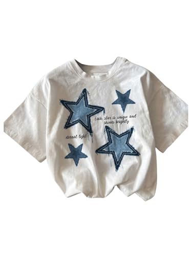 Women's Star Graphic Letter Print Tee Tops Casual Crewneck Short Sleeve T Shirt