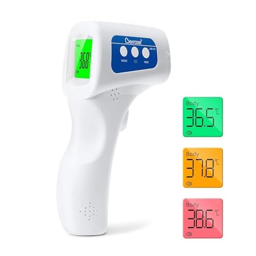 Berrcom Termómetro Digital Termómetro Frente Infrarrojo sin Contacto Termómetro Bebés Médico pantalla Retroiluminada de Tres Colores, Temperatura de Lectura Instantánea