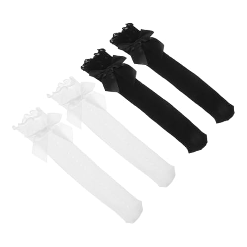 BESPORTBLE 4pairs Boys and Girls Knee-high Decorative Socks Edges and Bow Accents of Soft Breathable Stockings for Girls for Casual Wear and School Uniforms