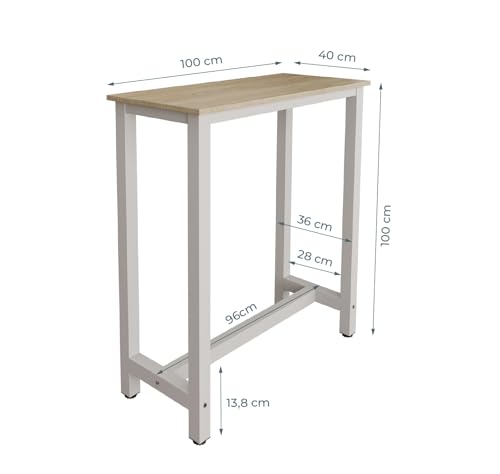 MB Muebles Bonitos, Mesa Alta Bar Ani, Barra Cocina de Estilo Minimalista con Patas de Metal, Melamina Mate, Blanco y Sonoma, 100x100x40 cm - imagen 3