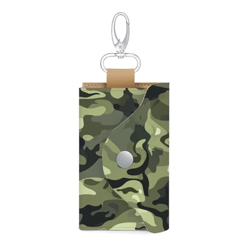 Dark Green Camouflage Pattern Key Holder Bag PU Leather ID Card Holder Keychains Case Cover for Men Women
