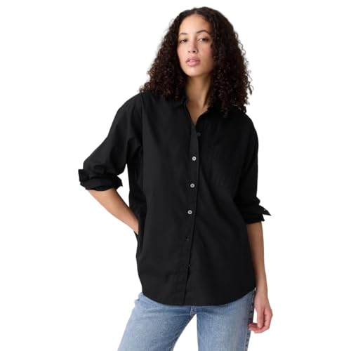 Image of Gap Women Solid Loose Fit Full Sleeves Collared Blouse
