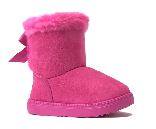 Image of REDVOLUTION Kids Boots Toddler Girls Cute Butterfly Bow | PomPom PU leather Boot (Toddler /Small Kid)