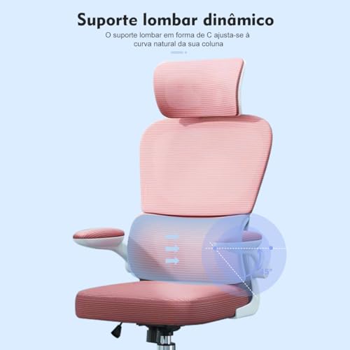 Cadeira de escritório, design ergonômico com suporte lombar independente, malha respirável e encosto
