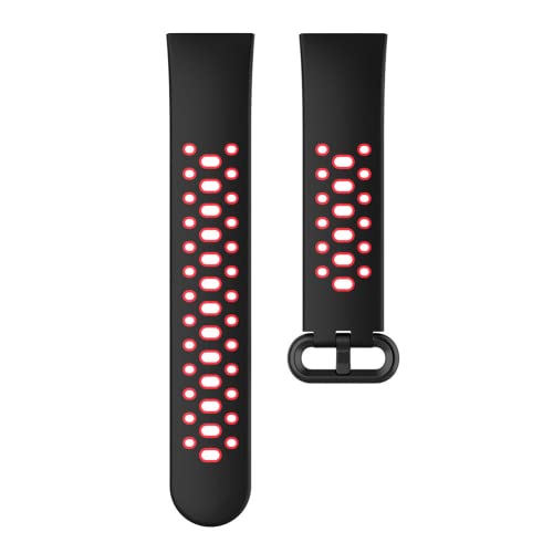 Image of YODI Soft Silicone With Metal Buckal Classic Strap Bands for Redmi Watch 2 Lite /Redmi GPS Smart Watch Only, Comfort and Flexible Straps for Men Women and Kids (BLACK-RED)