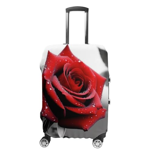 Black And White Red Rose Elastic Luggage Cover Suitcase Protector for 19-32 Inch Suitcases | Universal Stretchable Travel Bag Cover | Anti-Scratch, Washable with Zipper Closure L - Main Image