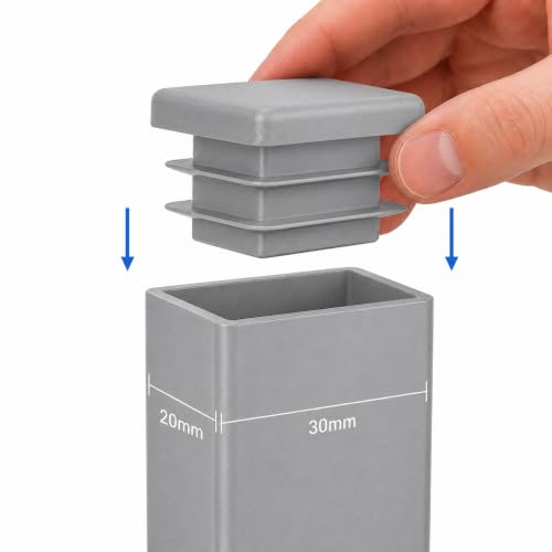 Image of (Pack of 40) Rectangular Plastic Plugs 25 /32 inch x 1-3 /16 inch (20 x 30 mm), Matt Tube Inserts, Fence Post Caps, Window Gray RAL 7040