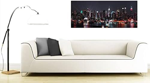 Wallfillers New York City Night Skyline Black And White Canvas Wall Art - 1187 - 120x50cm