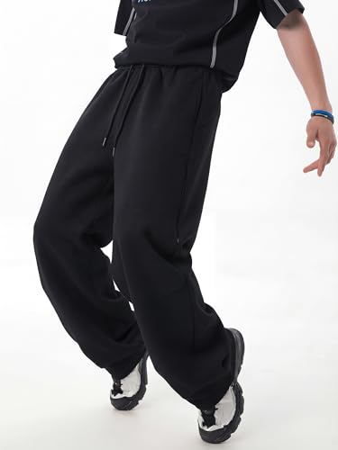 Image of Mens Baggy Sweatpants Wide Leg Casual Elastic Waist Drawstring Athletic Loose Jogger Fall Sweat Pants with Pockets