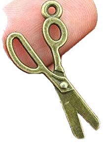 10 Scissors Charms Antique Bronze Tone 2 Sided - Charms