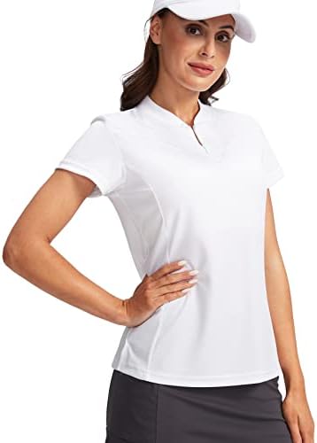 SANTINY Women's Golf Shirt Zip Up Quick Dry Short Sleeve Polo Shirts UPF50+ Tennis Golf Tops for Women Casual Work (White_S)