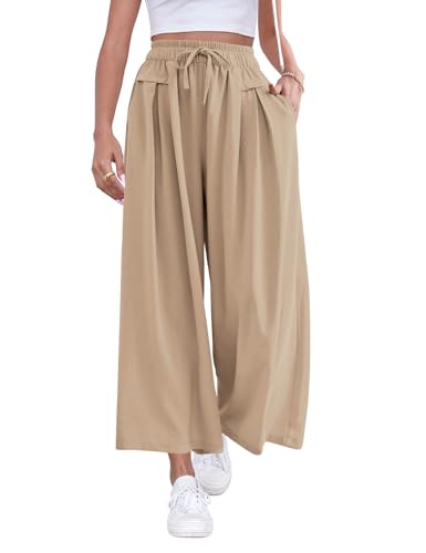 Image of ZJCT Wide Leg Palazzo Pants for Women Summer Beach Pants Flowy Loose Casual Lounge Pajama Yoga Pants with Pockets