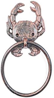 Hampton Nautical Rustic Copper Cast Iron Crab Towel Holder 8" - Sea Life Wall Decor - Beach Them