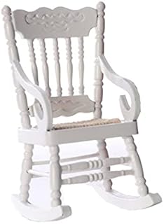 Rocking Chair Model 1:12 Dollhouse Wooden Chair White Dollhouse Miniature Chair for Decorating Doll Houses