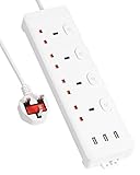 Pixezo Extension Lead with USB Slots | Surge Protected with 4 AC Outlets and 3 USB Ports (2.4A/12W) | Wall Mountable 3M Long - Image 1