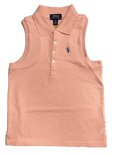 Polo Ralph Lauren Girl's Sleeveless Polo T-Shirt (Deco Coral/French Blue, Large (12-14))