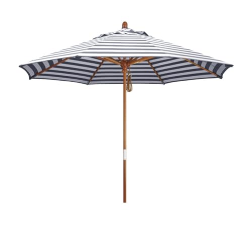 9ft Wysokość Regulowana parasol Patio, Wood Market Parasol z hydrozimem chroniącym przed promieniowaniem UV, 8 Ribs Ventilated Beach Odcień do ogrodu Pool Side, Czarny Biały pasek
