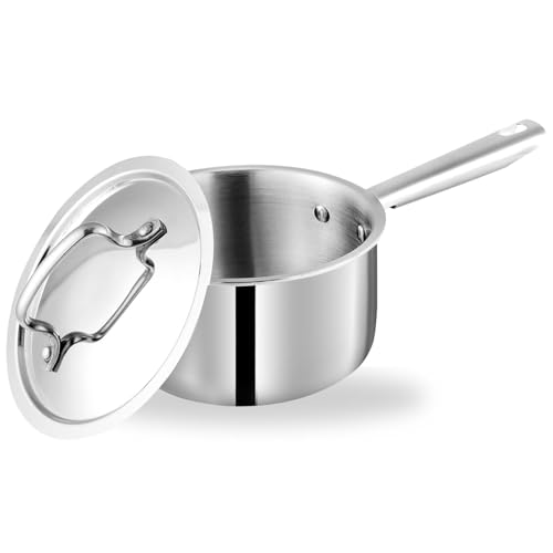 Tri-Ply Stainless Steel Sauce Pan with Stainless Steel lid, 2.5mm Thick, Silver (Gas and Induction Friendly) (20 cm with S.S. Lid) - Image 2