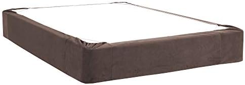 Howard Elliott Collection Faux Leather Box Spring Cover, Decorative Fitted Bed Skirt Style Slipcover for Standard Box Springs, Easy Bedding Refresh Accent, Twin, Bella Chocolate