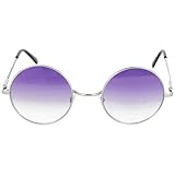  Runde Sonnenbrille Lila Gläser mit 400UV Schutz - Silber Brillengestell verspiegelte halbgetönte Brillengläser - John Lennon Ozzy Osbourne Flower Power Hippie Fasching Karneval 60er 70er Brille (1 Brille)